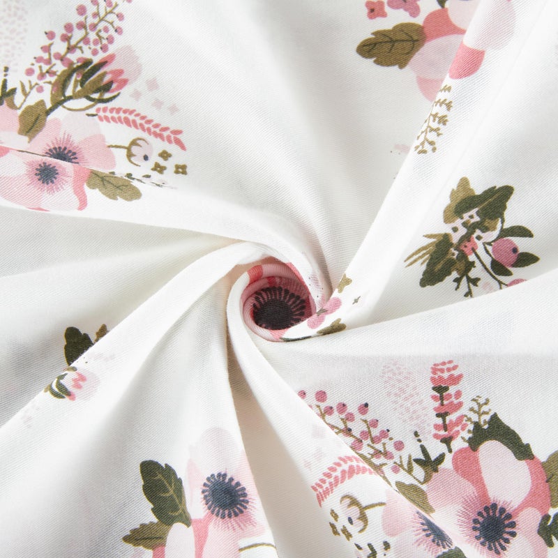 TILLYOU Cotton Fitted Bassinet Sheets for Baby Boy Girl, Fit for Halo Bassinet Swivel Sleeper, Adapt to Hourglass Bassinet Mattress Sheet, 31.5'' x 18'', 2 Pack Floral & Pink - Image 5